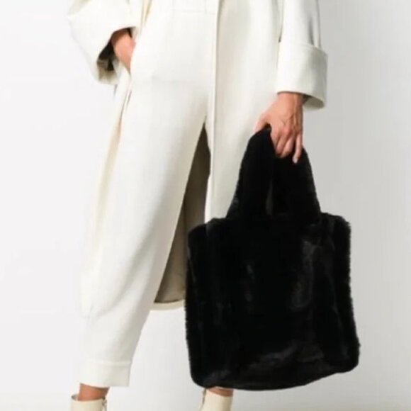 STAND STUDIO Black Lolita Teddy Tote Medium Plush Faux Fur Tote Bag $360 Soft - Picture 2 of 15